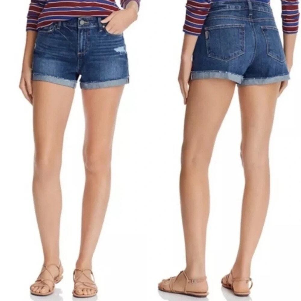 NWT PAIGE Jimmy Jimmy Short Raw Hem Cuff Jean Shorts In Indigo Size 28